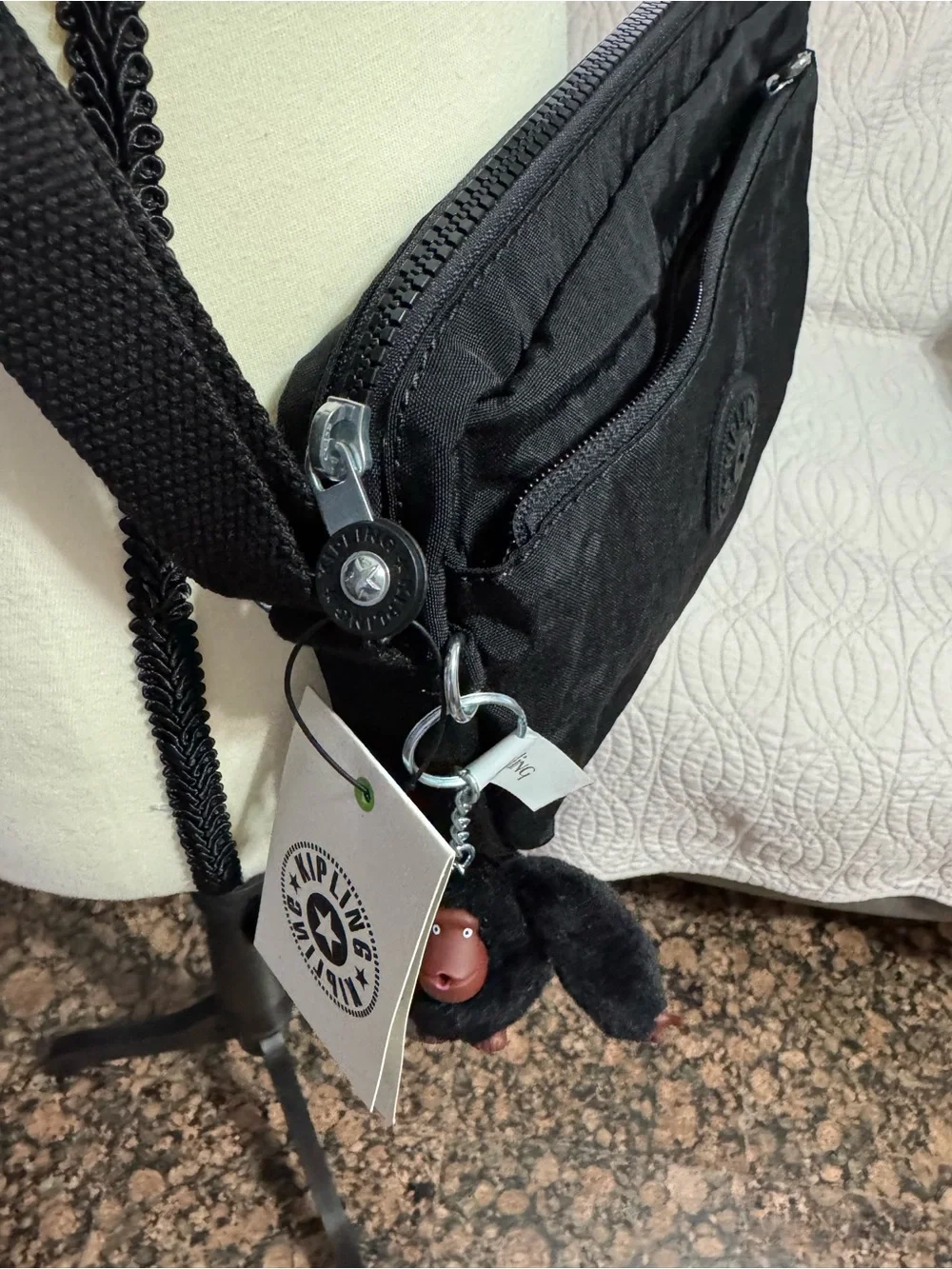 Kipling Black Nylon Compact Crossbody Messenger Bag